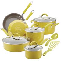 Rachael Ray 16806 Cucina Nonstick Cookware Pots and Pans Set, 12 Piece, Lemongrass Green