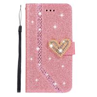 iPhone 7 / iPhone 8 Case, UNEXTATI Bling Diamonds Glitter PU Leather Fold Wallet Flip Stand Protective Case Cover with Magnetic Closure and Card Slots for Girls and Women, Pink