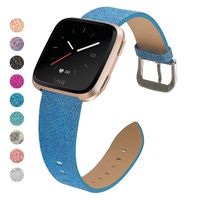 MEFEO Bling Bands Compatible for Fitbit Versa/Versa 2/Fitbit Versa Lite/Versa SE, Sparkly Leather Band Glitter Strap Wristband Replacment for Fitbit Versa Band Women (Blue)