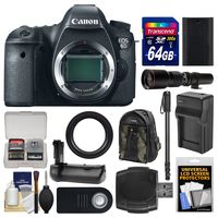 Canon EOS 6D Digital SLR Camera Body with 500mm Telephoto Lens + 64GB Card + Backpack + Battery & Charger + Grip + Monopod Kit