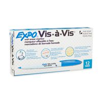 EXPO Vis-A-Vis Wet-Erase Overhead Transparency Markers, Fine Tip, Blue, 12-Count