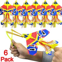 Selee Inc 6 Pack LED Airplane Toys, New Year 2020 Light Flashing Slingshot Catapult Airplane DIY Toys Model Kit with Slingshot +Stickers Flying Toys Glow in The Dark Holiday TOY Gift for Kids