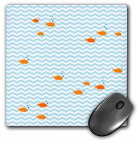 3dRose LLC 8 x 8 x 0.25 Inches Mouse Pad, Blue and White Chevron Sea Waves Orange Fish Pattern - Nautical Goldfish On Zig Zags - Ocean Zigzags (mp_120175_1)
