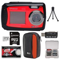 Polaroid iE090 Dual Screen Shock & Waterproof Digital Camera (Red) with 16GB Card + Case + Tripod + Reader + Kit