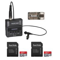 Tascam DR-10L Digital Audio Recorder and Lavalier Mic Bundled with Two 32GB SD Cards and USB 2.0 Card Reader