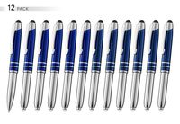 SyPen Stylus Pen for Touchscreen Devices, Tablets, iPads, iPhones, Multi-Function Capacitive Pen with LED Flashlight, Ballpoint Ink Pen, 3-in-1 Metal Pen, 12PK, Blue