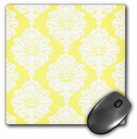 3dRose LLC 8 x 8 x 0.25 Inches Mouse Pad, Elegant White Damask on Soft Yellow (mp_45446_1)
