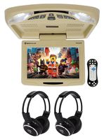 Rockville RVD12HD-BG 12" Beige Flip Down Car Monitor DVD/USB Player+Headphones