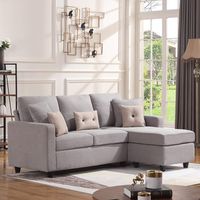 HONBAY Convertible Sectional Sofa Couch, L-Shaped Couch with Modern Linen Fabric for Small Space Light Grey