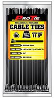 Pro Tie RB11SD100 11.8-Inch Releasable Standard Duty Cable Tie, UV Black Nylon, 100-Pack