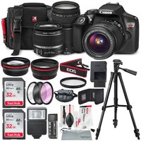 Canon EOS Rebel T6 DSLR Camera with EF-S 18-55mm f/3.5-5.6 is II Lens, EF 75-300mm f/4-5.6 III Lens, 64GB, Along with Fibertique Cleaning Cloth, and Xpix Cleaning Kit and Deluxe Accessory Bundle