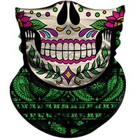 Obacle Motorcycle Face Mask Sun UV Dust Wind Protection Tube Mask Seamless Bandana Skeleton Face Mask for Men Women Bike Riding Cycling Biker Fishing Outdoor Festival (Skull Flower Green)