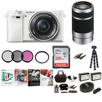 Sony Alpha a6000 Mirrorless Camera w/ 16-50mm & 55-210mm Lenses & 128GB Bundle - White