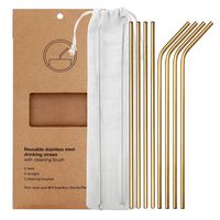 YIHONG Set of 8 Stainless Steel Metal Straws Ultra Long 10.5 Inch Reusable Straws For Tumblers Rumblers Cold Beverage Gold (4 Straight|4 Bent|2 Brushes)