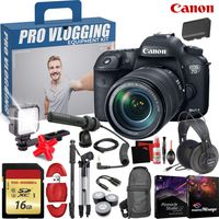 Canon EOS 7D Mark II DSLR Camera with 18-135mm f/3.5-5.6 is USM Lens & W-E1 Wi-Fi Adapter - Memory Card - LED Lights - Microphone - Pro Vlogging Equipment Value Kit