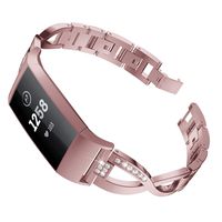 Kartice Compatible with Fitbit Charger 3 Charge 3 SE Solid Stainless Steel Metal Replacement Bracelet Band for Fitbit Charge 3 Smartwatch (Rose Pink1)