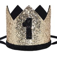 Maticr Glitter Baby Boy First Birthday Crown Number 1 Headband Little Prince Princess Cake Smash Photo Prop (Large Gold & Black 1)