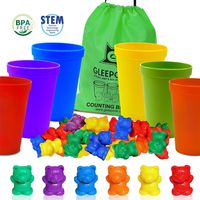 Gleeporte Colorful Counting Bears with Coordinated Sorting Cups | Sorting, Math Skills | (67 Pcs Set) | 60 Bears | 6 Cups | Storage Bag, Ages 4+
