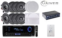Vaiyerkits Home Audio Package - Includes: (8) 150W 5.25" in-Wall/in-Ceiling White Speakers (1) 300W Digital Stereo Receiver (1) Remote (1) 4 Channel Speaker Selector & (1) in-Wall Bluetooth Receiver