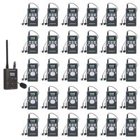 EXMAX 60-108MHz Portable DSP Stereo Wireless Headsets FM Radio Broadcast System for Tour Guide Teaching Meeting Training Travel Field Interpretation - 1 Transmitter and 30 Receivers Gray