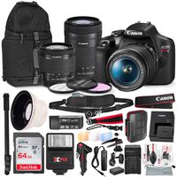 Canon T7 EOS Rebel DSLR Camera with EF-S 18-55mm f/3.5-5.6 is II and 55-250mm f4-5.6 is STM Lenses + UV Filter Set + Power Kit & 64GB SD Card Platinum Bundle