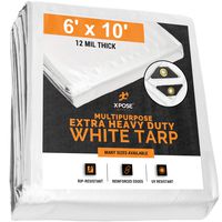 Heavy Duty White Poly Tarp 6' x 10' Multipurpose Protective Cover - Durable, Waterproof, Weather Proof, Rip and Tear Resistant - Extra Thick 12 Mil Polyethylene - by Xpose Safety