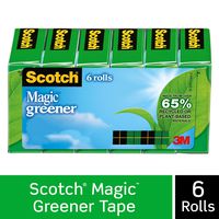 Scotch Magic Greener Tape, Made with Recycled or Plant Based Material, Invisible, Cuts Cleanly, Engineered for Office and Home Use, 3/4 x 900 Inches, Boxed, 6 Rolls (812-6P)