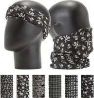 LEEVO Pattern Bold Headwear Scarf Boho Headband Wrap Shield Neck Gaiter Bandana (Free Size (18.5" 9.25"), Black and White Assorted No.2 (Skull), 6pcs Total)