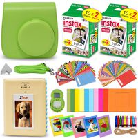 Fujifilm Instax Mini Instant Film (2 Twin Packs, 40 Total Pictures) + Lime Green Fitted Case for Instax Mini 9 Instant Camera, Assorted Colorful Stickers/Frames, Photo Album + More