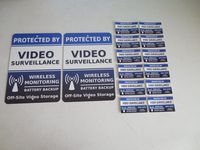 2 Video Surveillance Security Alarm System Yard Signs & 12 Window Stickers - Stock # 718