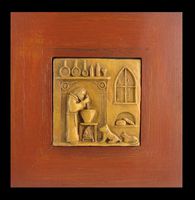 St. Paschal Baylon, Patron/Blesser of Cooks and Chefs, Cooking with Friends, Handmade Framed Tableau