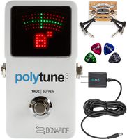 TC Electronic PolyTune 3 Polyphonic Tuner Built-In Bonafide Buffer Bundle with Blucoil Slim 9V 670ma Power Supply AC Adapter, 2-Pack of Pedal Patch Cables, and 4-Pack of Celluloid Guitar Picks