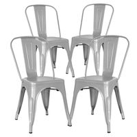 Poly and Bark Metal Modern Dining Chair, Industrial Mid Century Kitchen Cafe Restaurant Side Chair, Stackable, Grey (Set of 4)