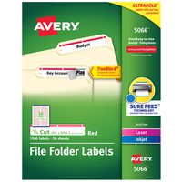 Avery Red File Folder Labels for Laser and Inkjet Printers with  TrueBlock Technology, 2/3 x 3-7/16 Inches, Box of 1500 (5066)