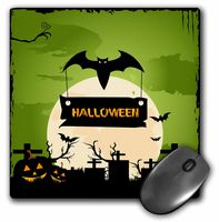 3dRose LLC 8 x 8 x 0.25 Inches A Halloween Bat Carrying A Halloween Sign in A Grave Yard Mouse Pad (mp_152302_1)