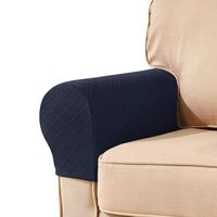 subrtex Spandex Stretch Fabric Armrest Covers Anti-Slip Furniture Protector Armchair Slipcovers for Recliner Sofa Set of 2 with Free Fixing Tools Twist Pins (Navy Rhombus Jacquard), Two Pieces