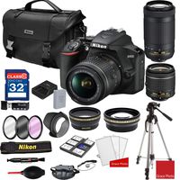 Nikon D3500 DSLR Camera with AF-P 18-55mm and 70-300mm Zoom Lenses + Nikon DSLR Camera Case + 32GB Memory Bundle (25pcs)