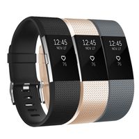 Keasy Bands Compatible with Fitbit Charge 2, Soft Adjustable Replacement Wristbands Strap for Charge 2, 3 Colors in 1 Pack (Black/Gray/Champaign, Small(5.5"-6.7"))