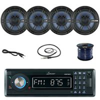 Marine 1-Din Bluetooth CD Receiver, 6.5" Marine Speakers (2-Pairs), Boss 45" Dipole Hide Away Antenna & Enrock Marine Grade 50' 16-Gauge SPKR Wire