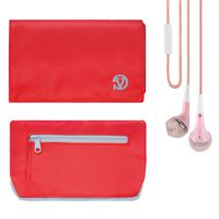 Universal Poly Slim Nylon Wallet Case (Red Grey) for Motorola Droid Maxx 2, Turbo 2, Moto X Pure Edition, Moto G4, G4 Plus, Moto Z with Stereo Earphone with Mic