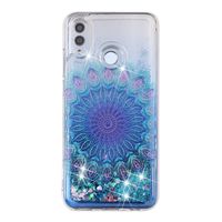 Miagon Liquid Silicone Case for Huawei Honor 8X,Soft Glitter Shockproof Cover Floating Bling Sparkle Shiny Quicksand Liquid Clear Protective Case Phone Case Cover-Blue Totem Flower