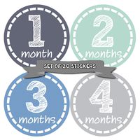 Months in Motion Baby Monthly Stickers - Baby Milestone Stickers - Newborn Boy Stickers - Month Stickers for Baby Boy - Baby Boy Stickers - Newborn Monthly Milestone Stickers - Set of 20
