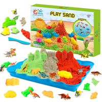 ToyVelt Play Sand Kit Dinosaur Toys, and Dinosaur Figures Set - Incl 14 Molds and 3 Bags of Sand Extra 12 Dinosaur Toys - Gift for Boys and Girls Age 3 -12 Years Old
