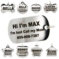 Stainless Steel Pet ID Tags - Engraved Personalized Dog Tags, Cat Tags Front & Back up to 8 Lines of Text - Bone, Round, Heart, Flower, Badge, House, Star, Rectangle, Bow Tie