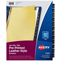 Avery Jan-Dec Tab Binder Dividers, Pre-Printed Black Leather Style Tabs, 12-Tab, 1 Set (11351)