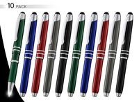 3-in-1 Multi-Function Metal Pen Stylus Capacitive Pen for Touchscreen Devices Tablets,iPads,iPhones,with LED Night Writer Dark Writing Flashlight,Ballpoint Pen (10 Pack,Red+Black+Blue+Green+Gunmetal)