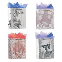 Paper Bag With Rope Handle Design For Party, Valentine's Day, Birthday, Flower And Butterfly, Large, 12.5'' W x 16.5'' L x 4.5'' H, Mixed Color, Set Of 12...