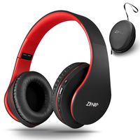 Wireless Over-Ear Headphones with Deep Bass, Foldable Wireless and Wired Stereo Headset Buit in Mic for Cell Phone, PC,TV, PC,Soft Earmuffs &Light Weight for Prolonged Wearing (Black/red)