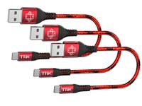 TT&C Short Nylon Braided USB C Cable [ 8 inch 3-Pack ] Premium Quality Fast Charge Cord Charger Compatible for Samsung Galaxy S8/S8 Plus/S9/S10/ S10 Plus/Note8/Note9/ Google Pixel 2/3 (Red)