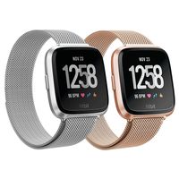 LNOOIU Metal Bands Compatible for Fitbit Versa/Versa Lite Edition/Versa 2, Small and Large Replacement Stainless Steel Metal Wristband Accessories Strap Women Men(Silver/Rose Gold Small)